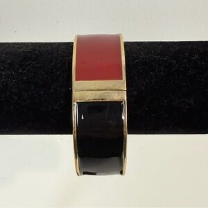Vintage Gold, Red, and Black Enamel Hinged Bangle Bracelet